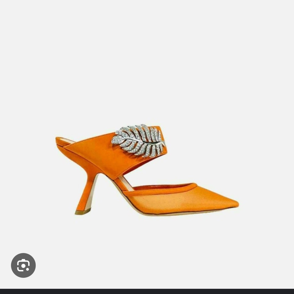 NICHOLAS KIRKWOOD Monstera Crystal Embellished Orange Leather & Mesh 90mm Mules